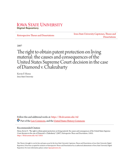 The Right to Obtain Patent Protection on Living Material: the Causes and Consequences of the United States Supreme Court Decision in the Case of Diamond V