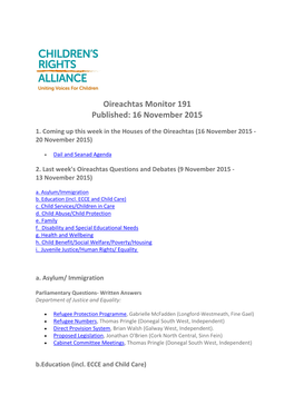 Oireachtas Monitor 191 Published: 16 November 2015