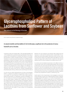 Glycerophospholipid Pattern of Lecithins from Sunflower and Soybean Their Influence on the Rheology of Chocolate