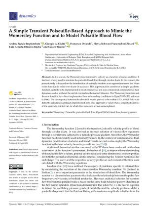 A Simple Transient Poiseuille-Based Approach to Mimic the Womersley Function and to Model Pulsatile Blood Flow