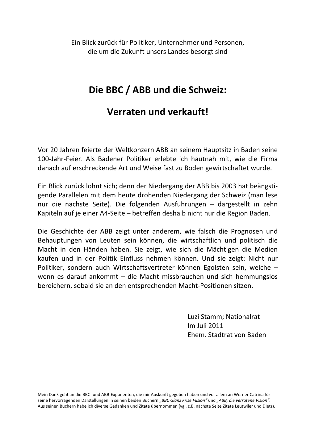 Die BBC / ABB Und Die Schweiz