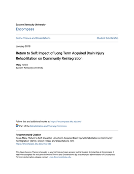 Impact of Long Term Acquired Brain Injury Rehabilitation on Community Reintegration