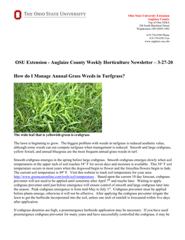 OSU Extension - Auglaize County Weekly Horticulture Newsletter – 3-27-20