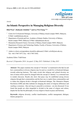 An Islamic Perspective in Managing Religious Diversity