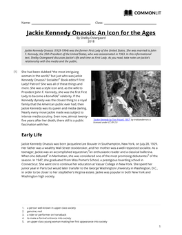 Jackie Kennedy Onassis: an Icon for the Ages by Shelby Ostergaard 2018