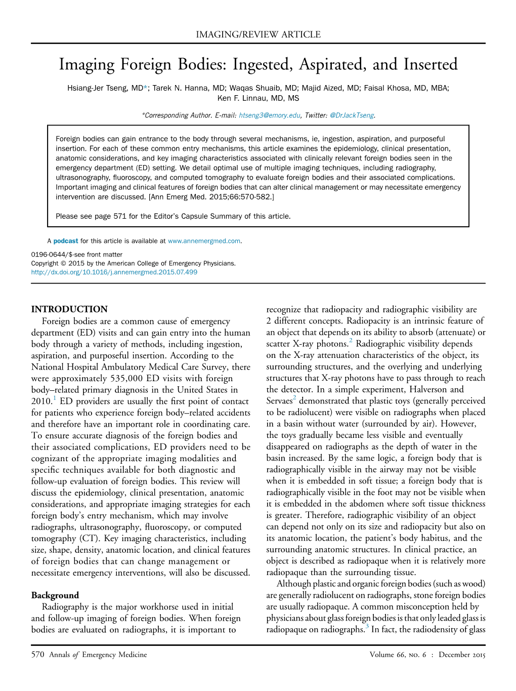 Imaging Foreign Bodies: Ingested, Aspirated, and Inserted