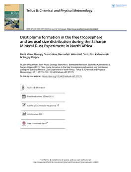 Dust Plume Formation in the Free Troposphere and Aerosol Size Distribution During the Saharan Mineral Dust Experiment in North Africa