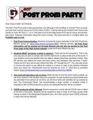 The 2021 Post Prom Party Is Fast Approaching, and Although It Will Not Follow a “Normal” Prom As Usual, We Hope That It Will Be Just As Fun for the Class of 2021