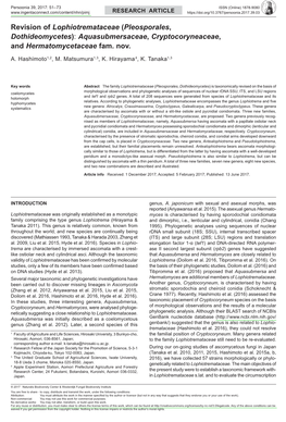 (&lt;I&gt;Pleosporales&lt;/I&gt;, &lt;I&gt; Dothideomycetes&lt;/I&gt;): &lt;I