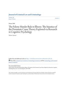 The Felony Murder Rule in Illinois: the Injustice of the Proximate Cause Theory Explored Via Research in Cognitive Psychology