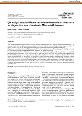 QTL Analysis Reveals Different and Independent Modes of Inheritance for Diagnostic Achene Characters in Microseris (Asteraceae)