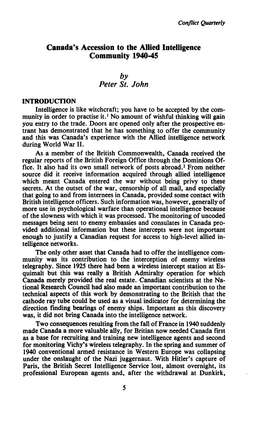 Canada's Accession to the Allied Intelligence Community 1940-45 By