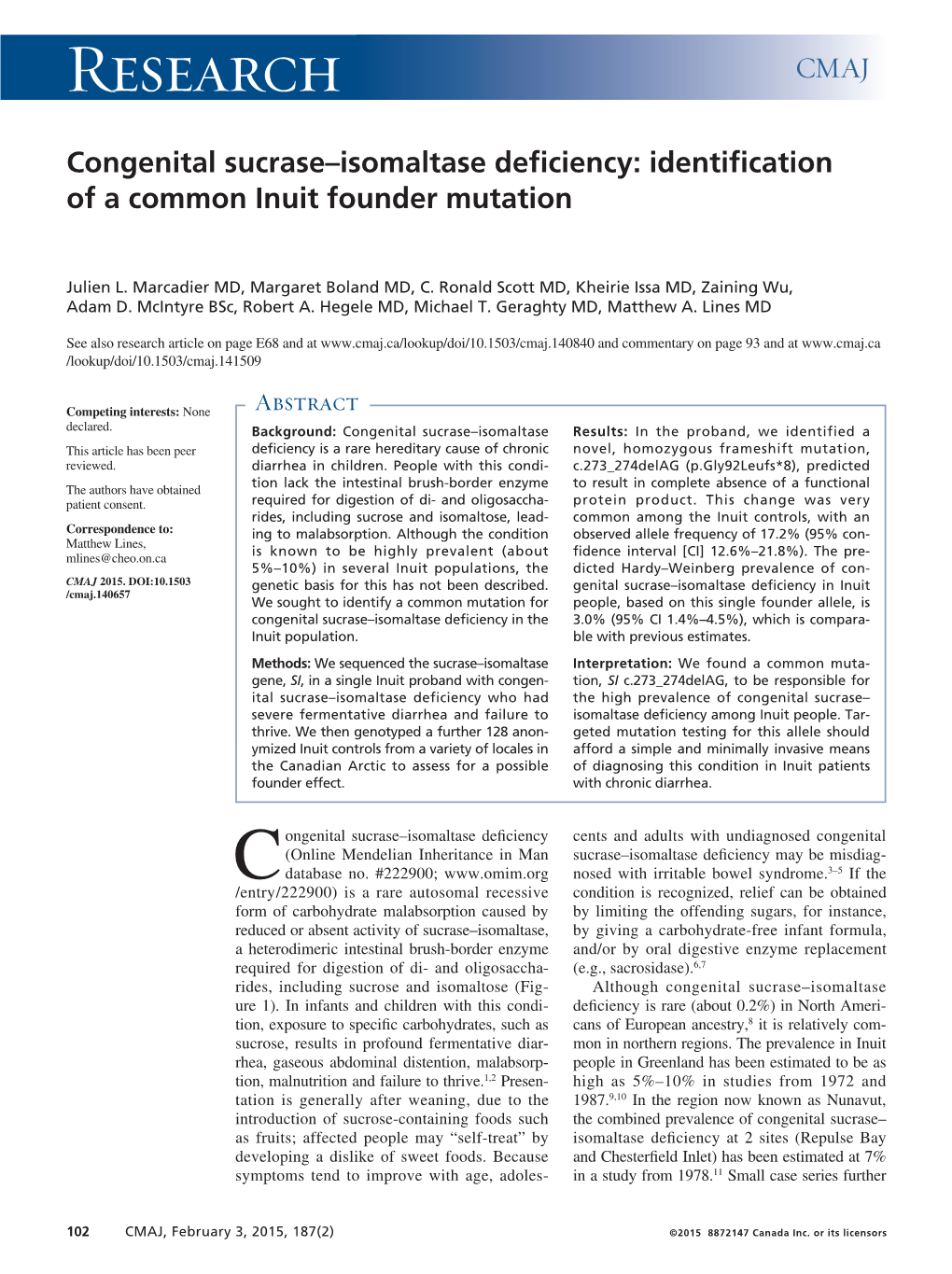 Congenital Sucrase–Isomaltase Deficiency: Identification of a Common Inuit Founder Mutation