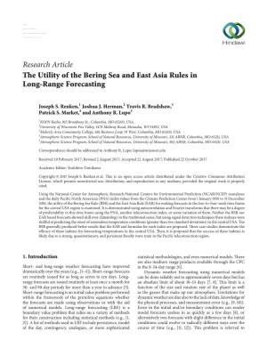 Research Article the Utility of the Bering Sea and East Asia Rules in Long-Range Forecasting