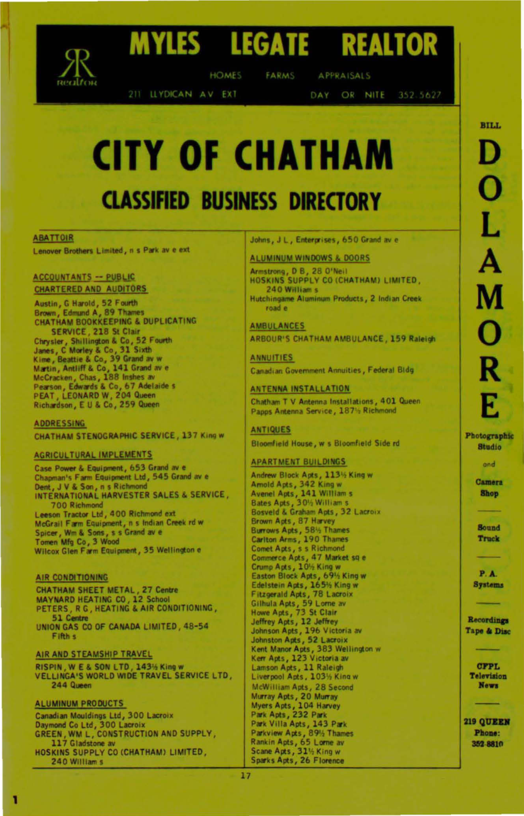 CITY of CHATHAM D CLASSIFIED BUSINESS Direcrory 0