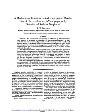 A Mechanism of Resistance to 6-Mercaptopurine: Metabo Lism of Hypoxanthine and 6-Mercaptopurine by Sensitive and Resistant Neoplasms*