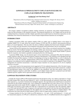 Lowpass Lumped-Element Coplanar Waveguide-To- Coplanar Stripline Transitions