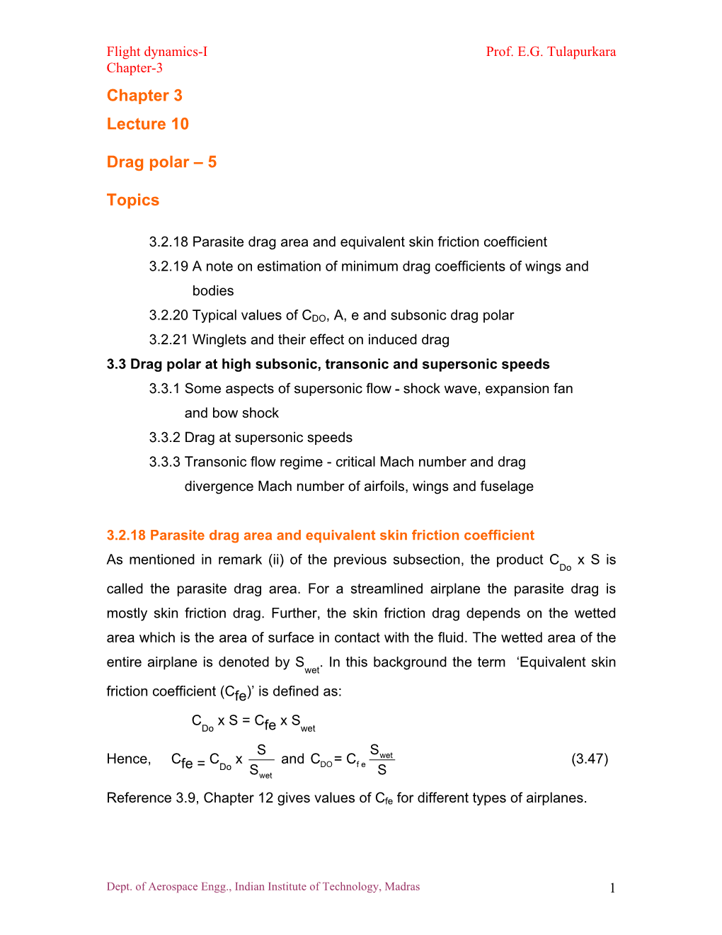 Chapter 3 Lecture 10 Drag Polar