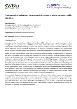 Zymoseptoria Tritici-Wheat: the Metabolic Interface of a Crop Pathogen and Its Host Plant