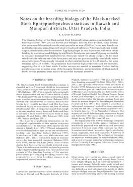 Notes on the Breeding Biology of the Black-Necked Stork Ephippiorhynchus Asiaticus in Etawah and Mainpuri Districts, Uttar Pradesh, India