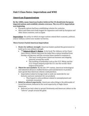 Unit 5 Class Notes- Imperialism and WWI American Expansionism