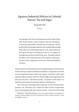 Japanese Industrial Policies in Colonial Taiwan: Tea and Sugar
