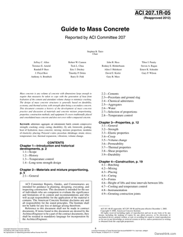 Guide to Mass Concrete Reported by ACI Committee 207