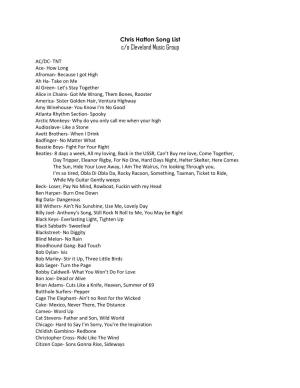 Chris Hatton Song List C/O Cleveland Music Group