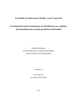 Frauenlieder Im Minnesang Bis Walther Von Der Vogelweide