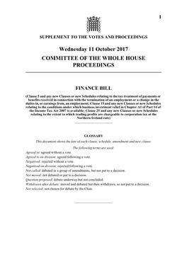 Wednesday 11 October 2017 COMMITTEE of the WHOLE HOUSE PROCEEDINGS