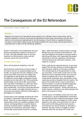 The Consequences of the EU Referendum