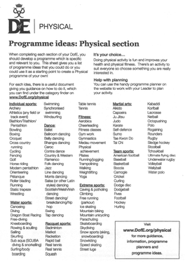 PHYSICAL N Programme Ideas