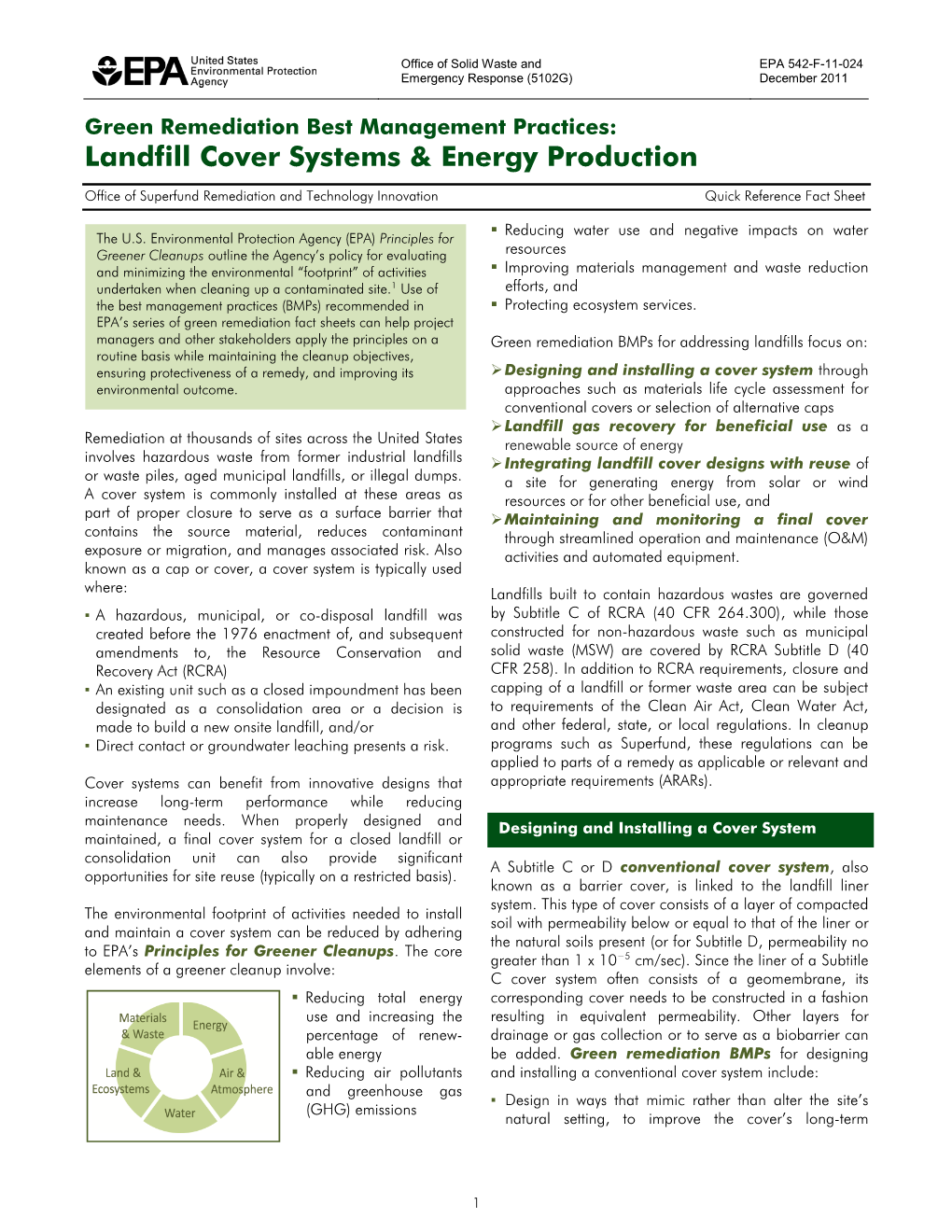 Green Remediation Best Management Practices: Landfill Cover Systems & Energy Production