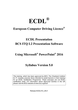 ECDL L2 Presentation Software Powerpoint 2016 S5.0 V1