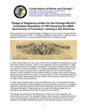 Pledge of Allegiance Written for the Chicago World’S Columbian Exposition of 1893 Honoring the 400Th Anniversary of Columbus' Landing in the Americas