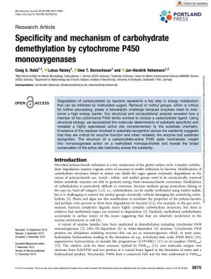 Specificity and Mechanism of Carbohydrate Demethylation by Cytochrome P450 Monooxygenases