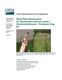 Weed Risk Assessment for Hydrocharis Morsus-Ranae L. (Hydrocharitaceae) – European Frog-Bit