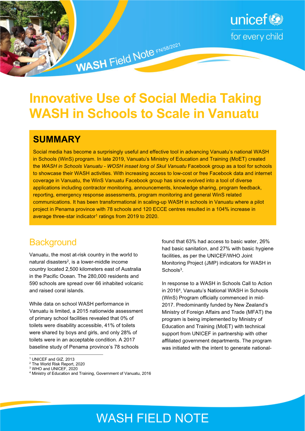 Innovative Use of Social Media: WASH in Schools In