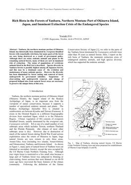 Rich Biota in the Forests of Yanbaru, Northern Montane Part of Okinawa Island, Japan, and Imminent Extinction Crisis of the Endangered Species