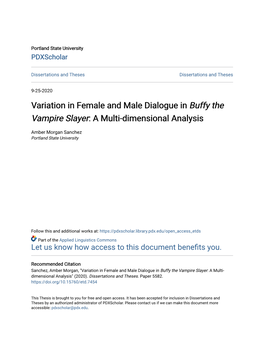 Variation in Female and Male Dialogue in Buffy the Vampire Slayer: a Multi-Dimensional Analysis