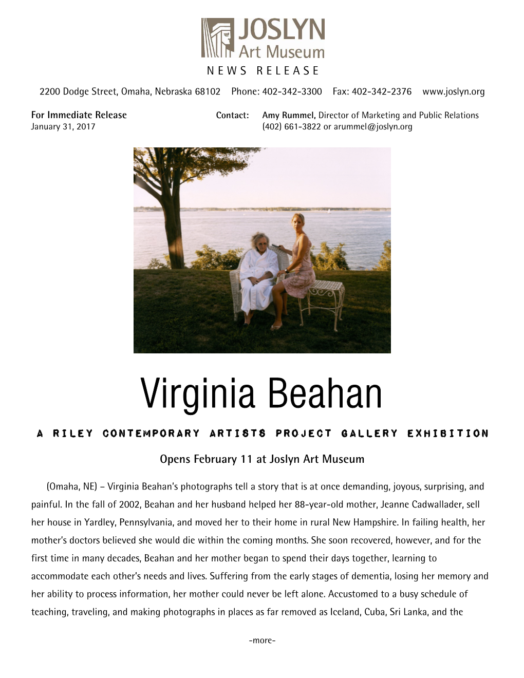 Joslyn's Contemporary Artists Project Gallery Showcases Photographer Virginia Beahan