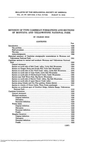 Revision of Type Cambrian Formations and Sections of Montana and Yellowstone National Park