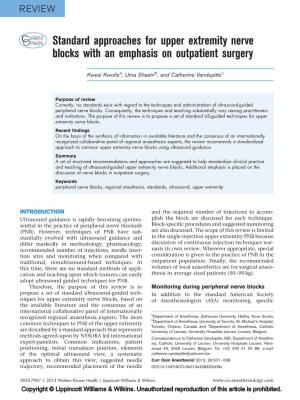 Standard Approaches for Upper Extremity Nerve Blocks with an Emphasis on Outpatient Surgery