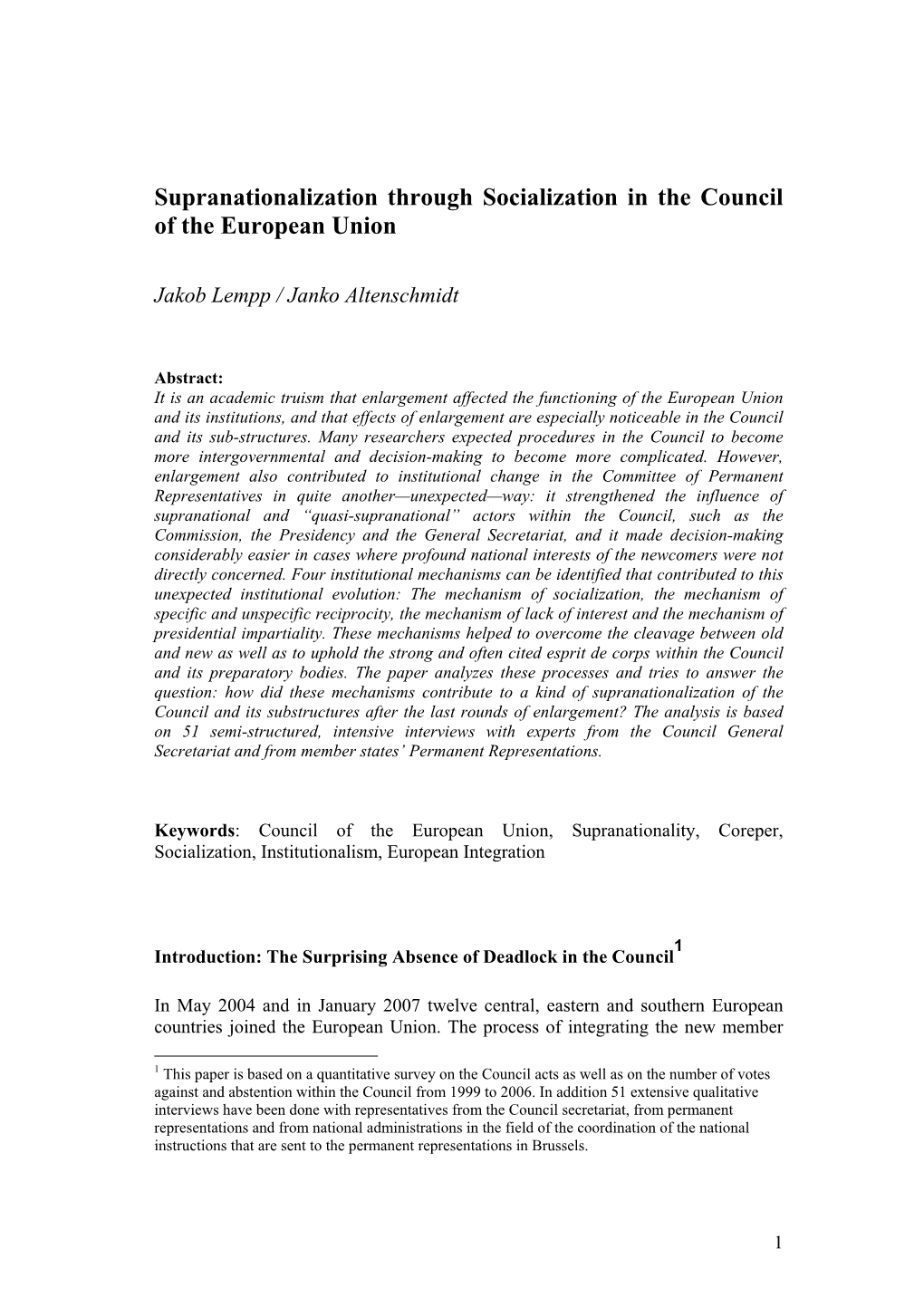 Supranationalization Through Socialization in the Council of the European Union