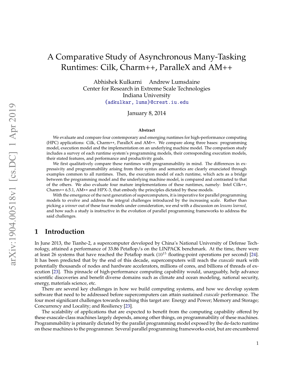 A Comparative Study of Asynchronous Many-Tasking Runtimes: Cilk, Charm++, Parallex and AM++