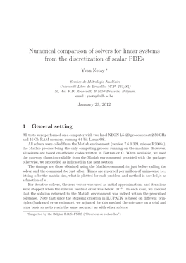 Numerical Comparison of Solvers for Linear Systems from the Discretization of Scalar Pdes