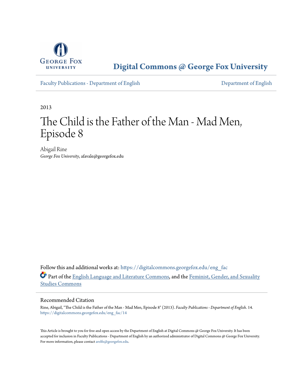 The Child Is the Father of the Man – Mad Men, Episode 8 Abigail Rine