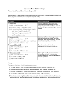 Approach to Fever of Unknown Origin Authors: Patrick Tierney MD and Trushar Dungarani DO