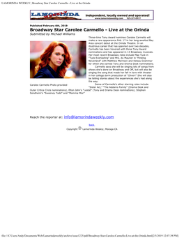 Broadway Star Carolee Carmello - Live at the Orinda