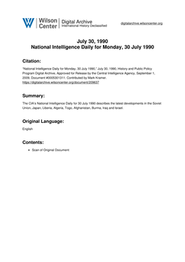 July 30, 1990 National Intelligence Daily for Monday, 30 July 1990